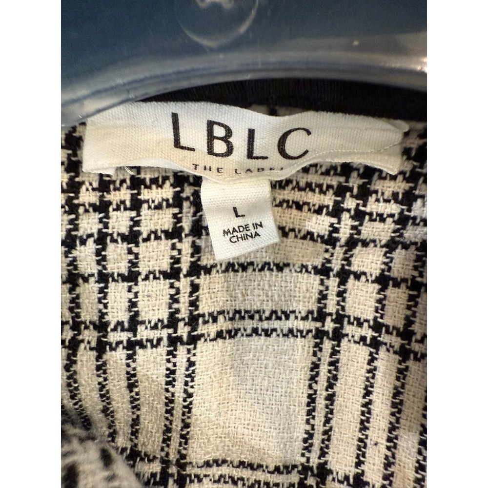 NWOT LBLC The Label Size Large Black Ivory Plaid Hooded Oversized Shacket - Picture 7 of 9